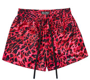 MUAY THAI SHORTS (MID THIGH CUT) - PINK LEOPARD