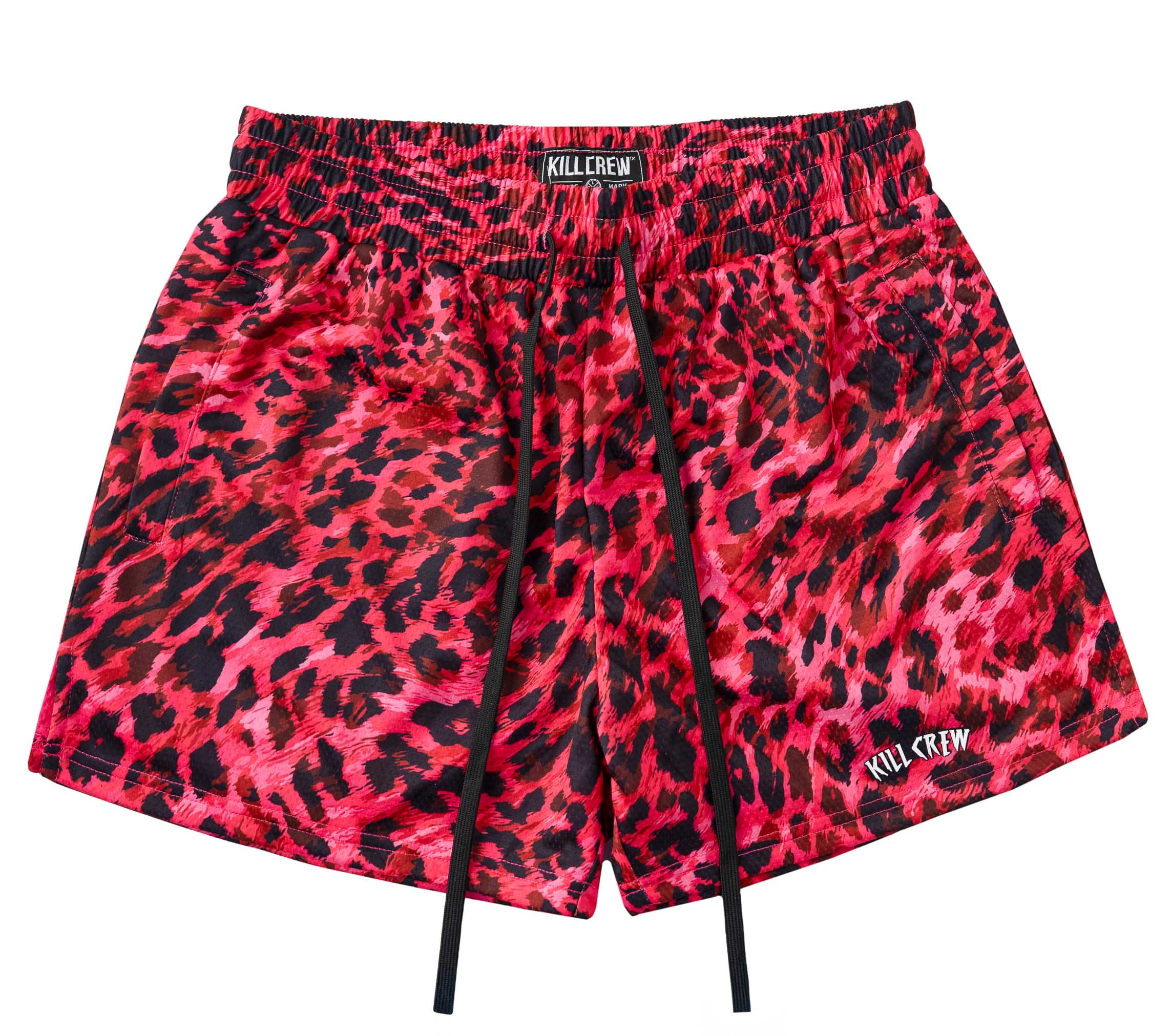 MUAY THAI SHORTS (MID THIGH CUT) - PINK LEOPARD