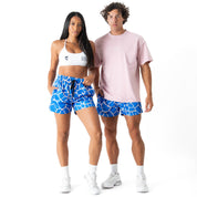 MUAY THAI SHORTS (MID THIGH CUT) - BLUE GIRAFFE