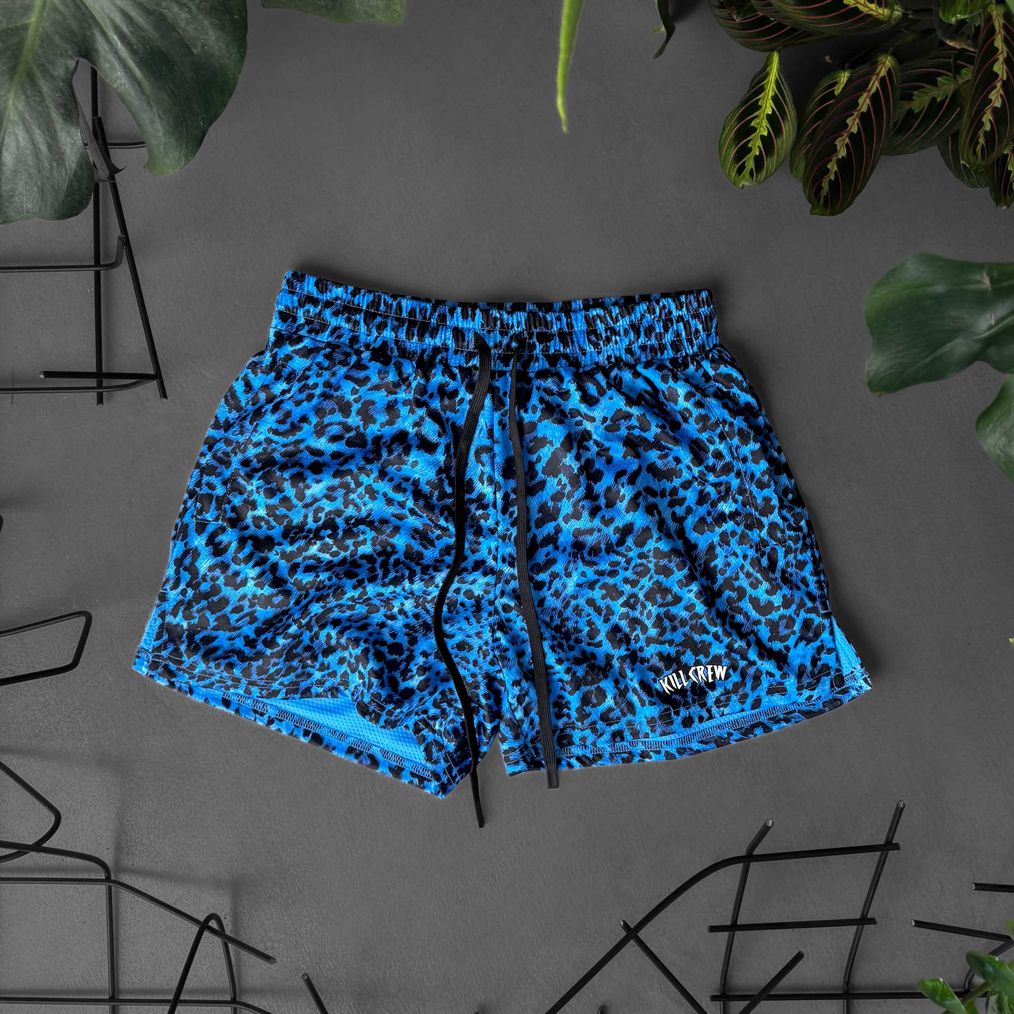 MUAY THAI SHORTS (MID THIGH CUT) - BLUE LEOPARD