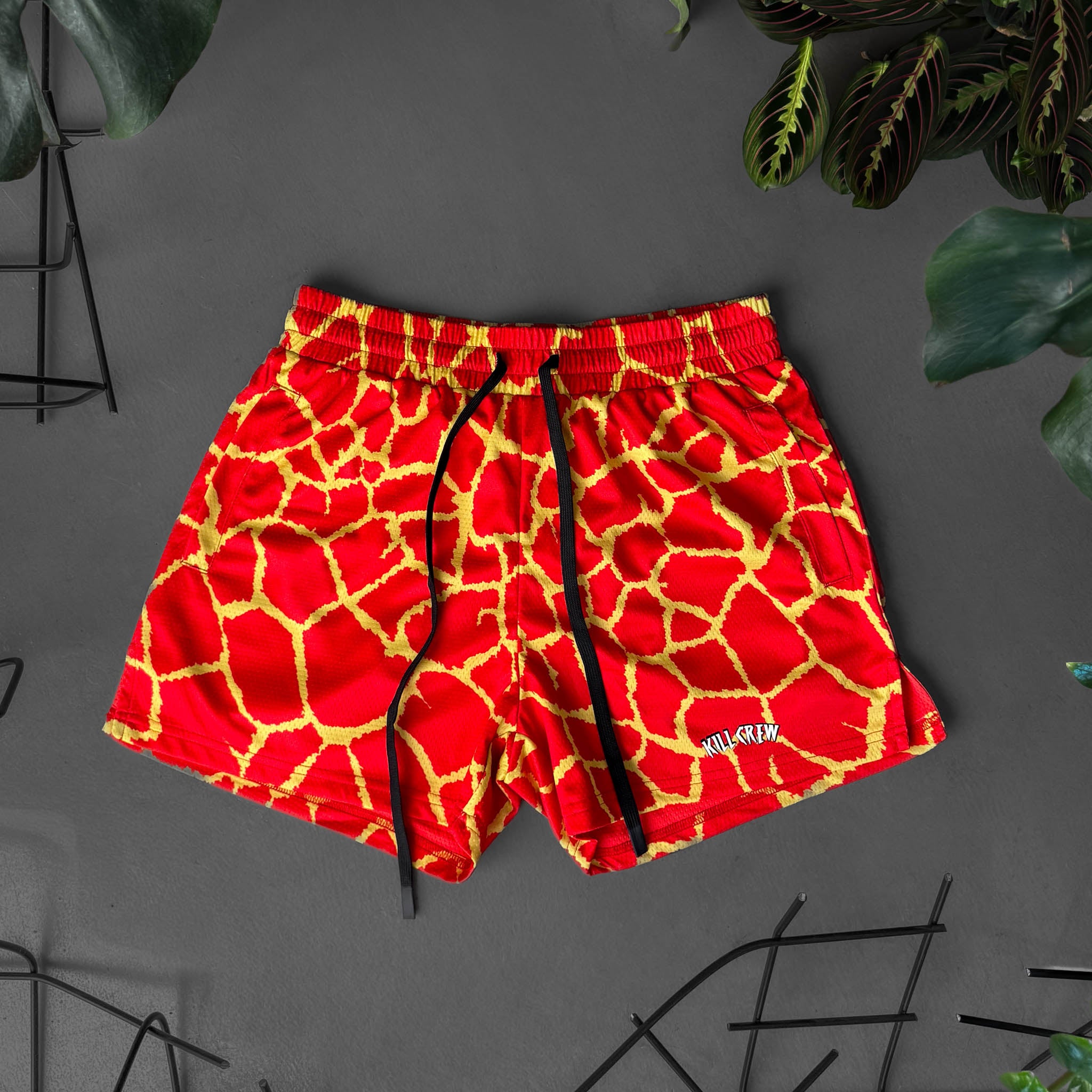 MUAY THAI SHORTS (MID THIGH CUT) - RED GIRAFFE