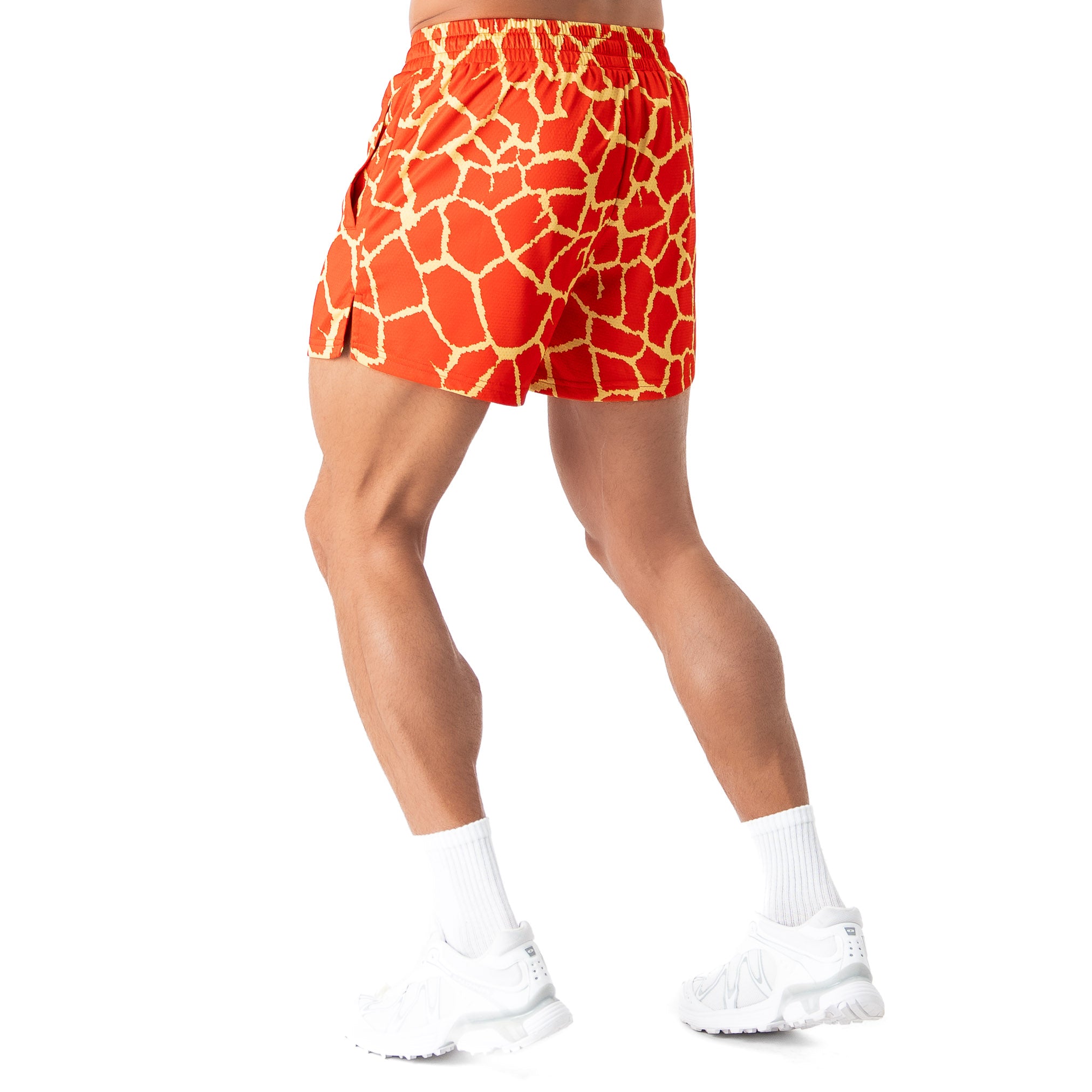 MUAY THAI SHORTS (MID THIGH CUT) - RED GIRAFFE