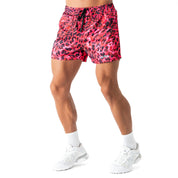 MUAY THAI SHORTS (MID THIGH CUT) - PINK LEOPARD