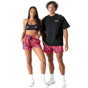 MUAY THAI SHORTS (MID THIGH CUT) - PINK LEOPARD