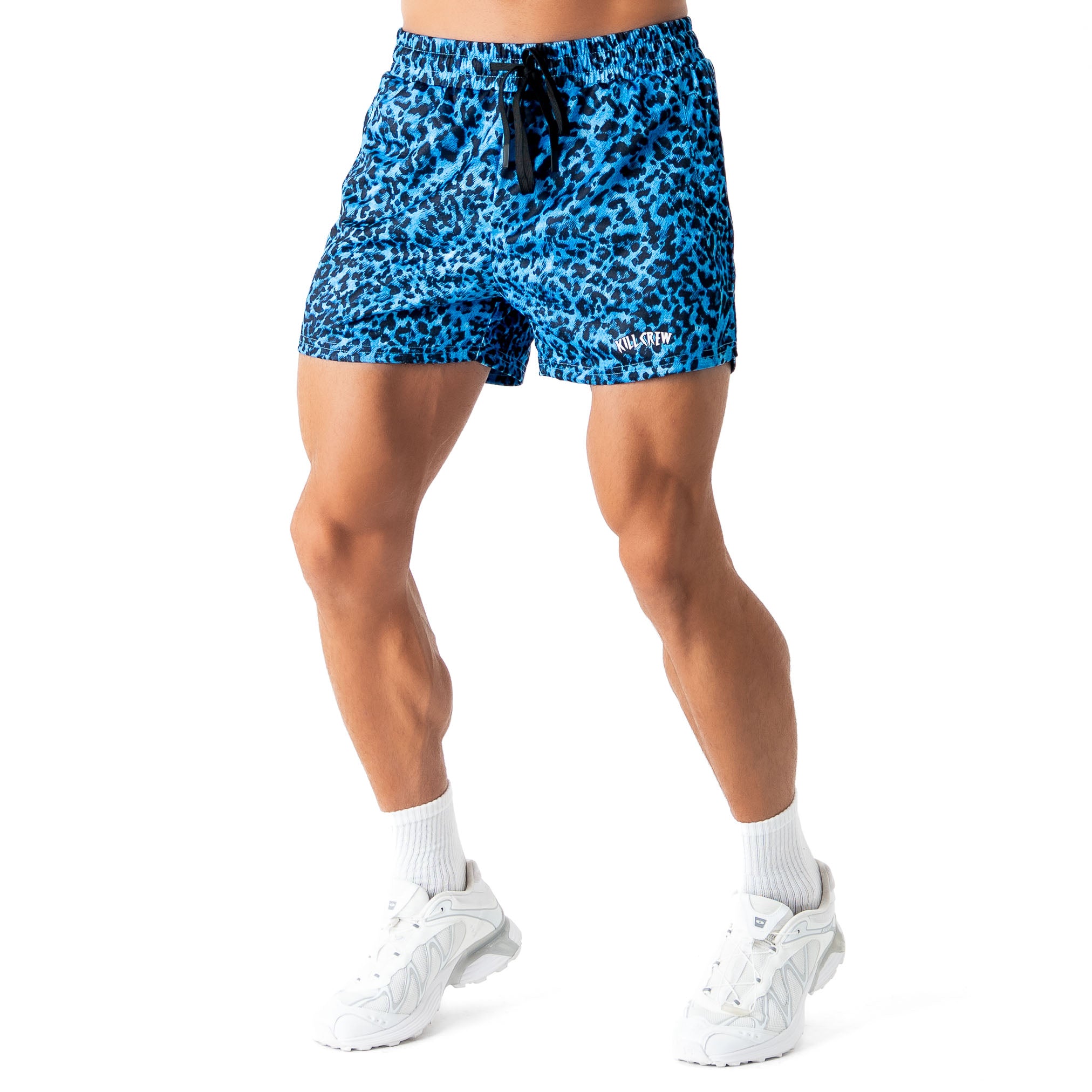 MUAY THAI SHORTS (MID THIGH CUT) - BLUE LEOPARD