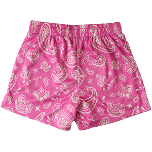 MUAY THAI SHORTS (MID THIGH CUT) BANDANA - PINK / CREAM