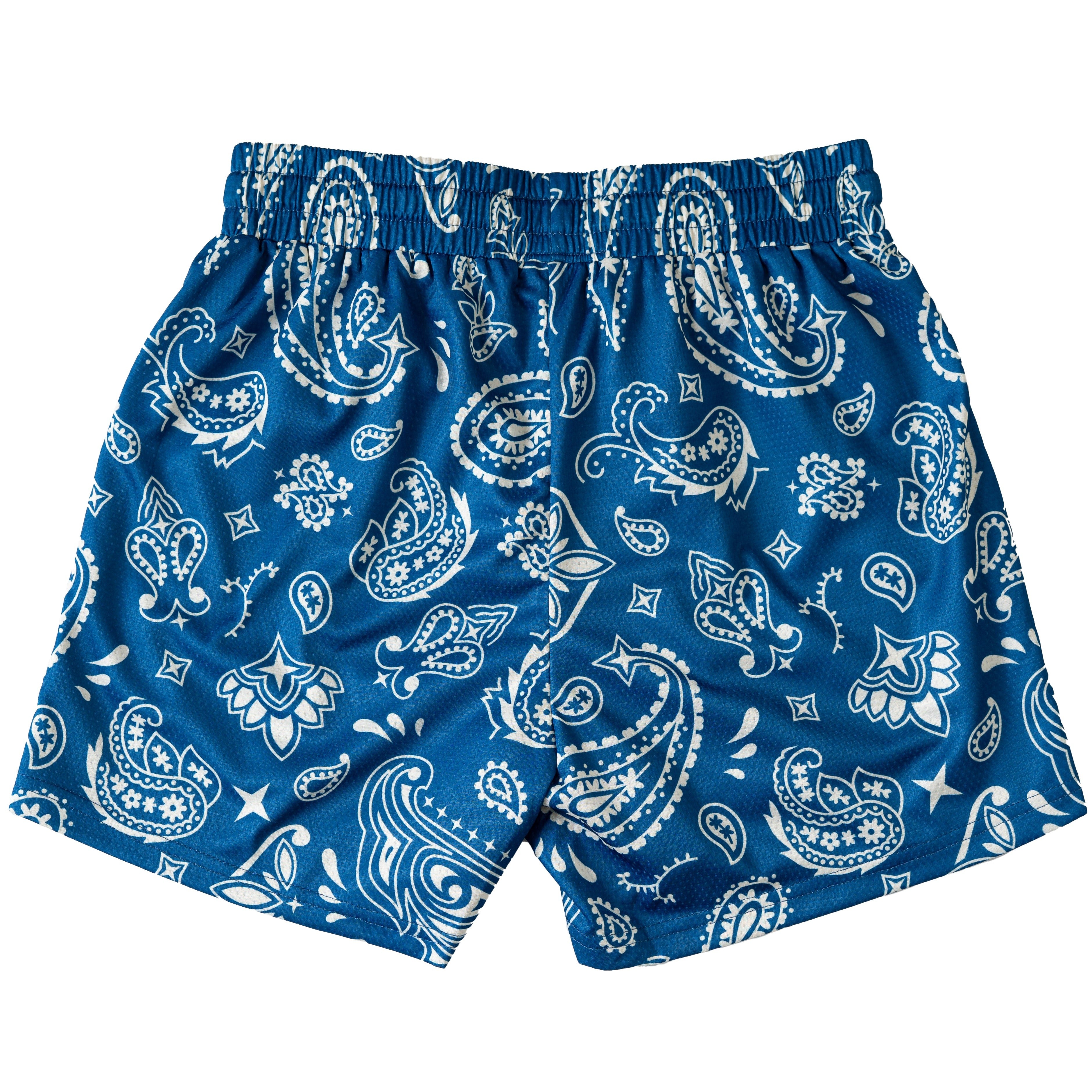 MUAY THAI SHORTS (MID THIGH CUT) BANDANA - BLUE / CREAM – Kill Crew