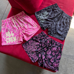 MUAY THAI SHORTS (MID THIGH CUT) BANDANA - BLACKOUT