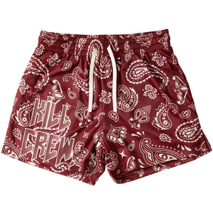 MUAY THAI SHORTS (MID THIGH CUT) BANDANA - RED / CREAM