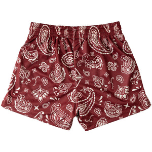 MUAY THAI SHORTS (MID THIGH CUT) BANDANA - RED / CREAM