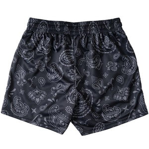 MUAY THAI SHORTS (MID THIGH CUT) BANDANA - BLACKOUT