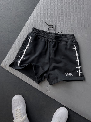 COTTON SHORTS (MID THIGH CUT) BARBWIRE - BLACK / WHITE