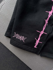 COTTON SHORTS (MID THIGH CUT) BARBWIRE - BLACK / PINK
