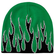 FLAME SKULL CAP BEANIE - GREEN / BLACK