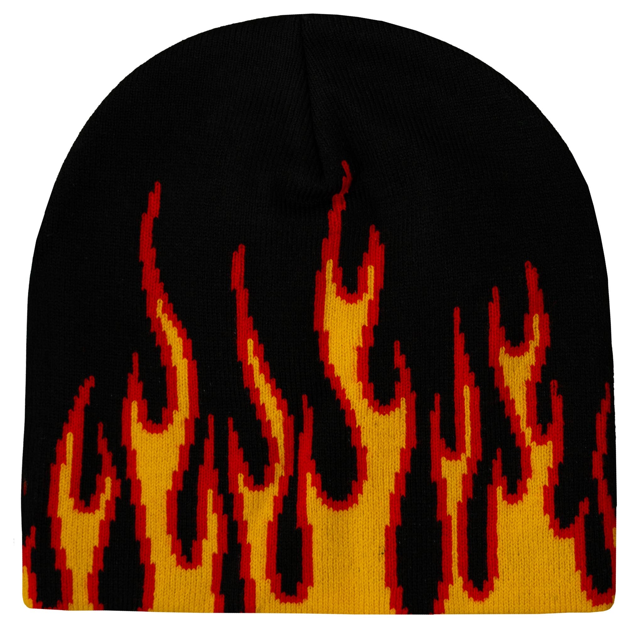 FLAME SKULL CAP BEANIE - BLACK / YELLOW