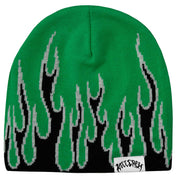 FLAME SKULL CAP BEANIE - GREEN / BLACK