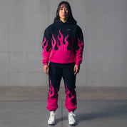 OVERSIZED PREMIUM HEATER HOODIE - BLACK / PINK