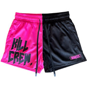 MUAY THAI SHORTS (MID THIGH CUT) 2 TONE - BLACK / PINK