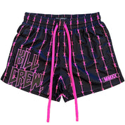 BARBWIRE MUAY THAI SHORTS (MID THIGH CUT) - BLACK / PINK