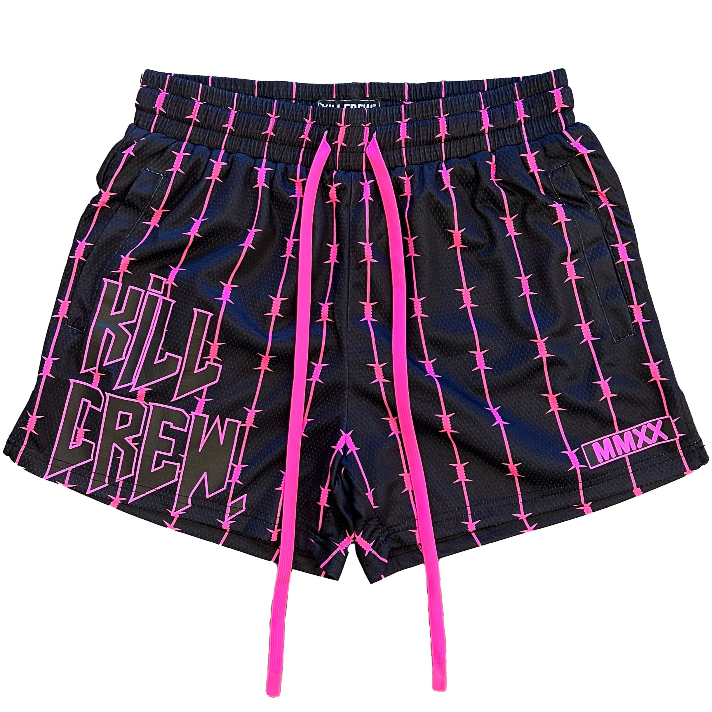 BARBWIRE MUAY THAI SHORTS (MID THIGH CUT) - BLACK / PINK