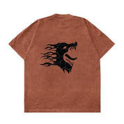 OVERSIZED WAR WOLF T-SHIRT - BROWN