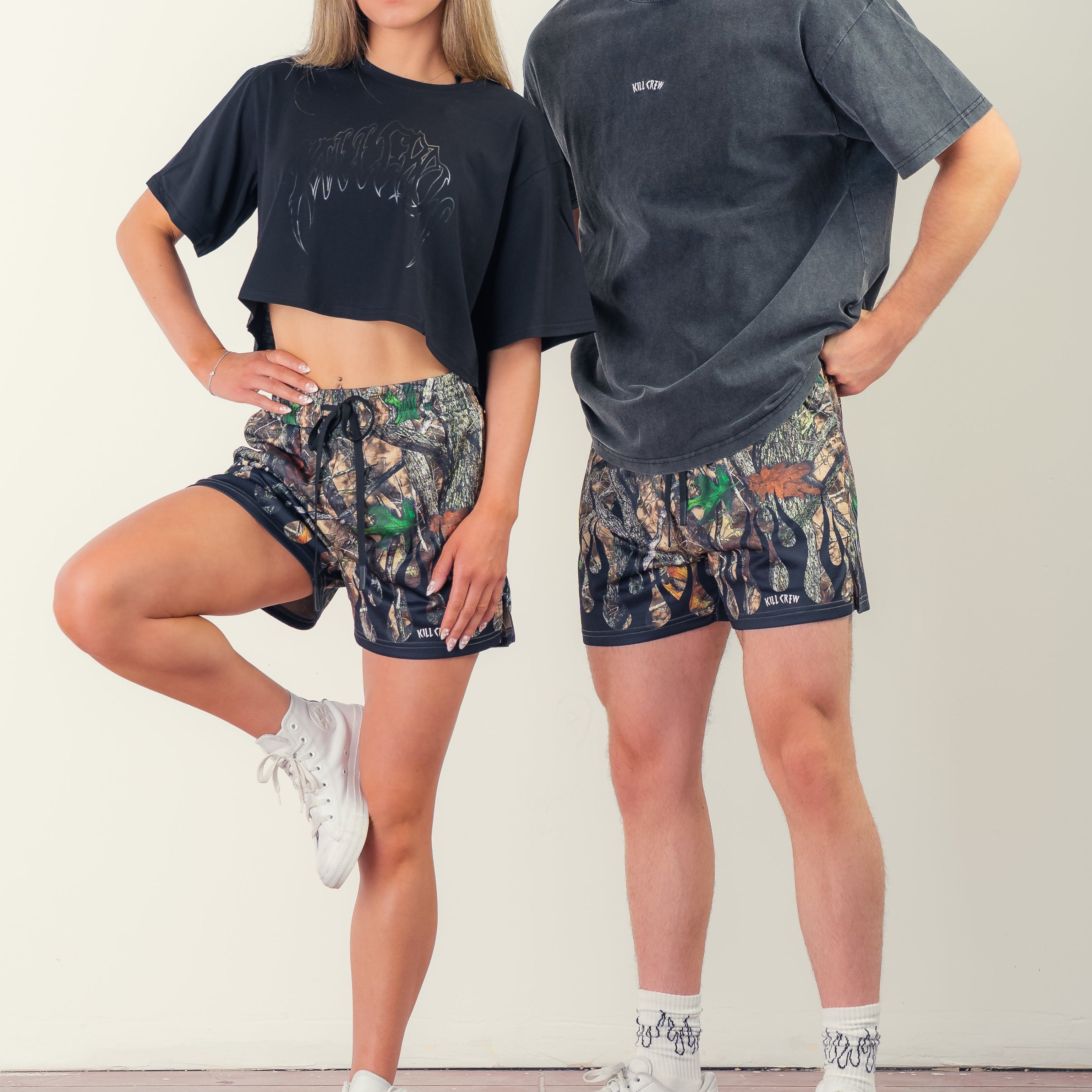 MUAY THAI SHORTS (MID THIGH CUT) WILDFIRE - BLACK