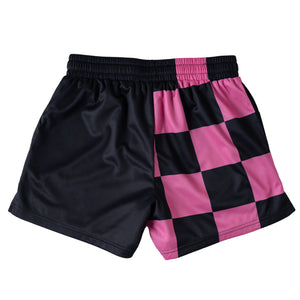 MUAY THAI SHORTS (MID THIGH CUT) CHECKER - BLACK / PINK