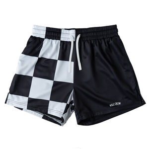 MUAY THAI SHORTS (MID THIGH CUT) CHECKER - BLACK / WHITE