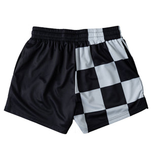 MUAY THAI SHORTS (MID THIGH CUT) CHECKER - BLACK / WHITE