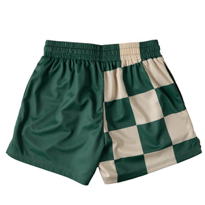 MUAY THAI SHORTS (MID THIGH CUT) CHECKER - GREEN / CREAM