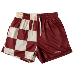 MUAY THAI SHORTS (MID THIGH CUT) CHECKER - RED / CREAM