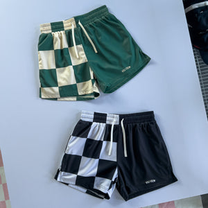 MUAY THAI SHORTS (MID THIGH CUT) CHECKER - GREEN / CREAM