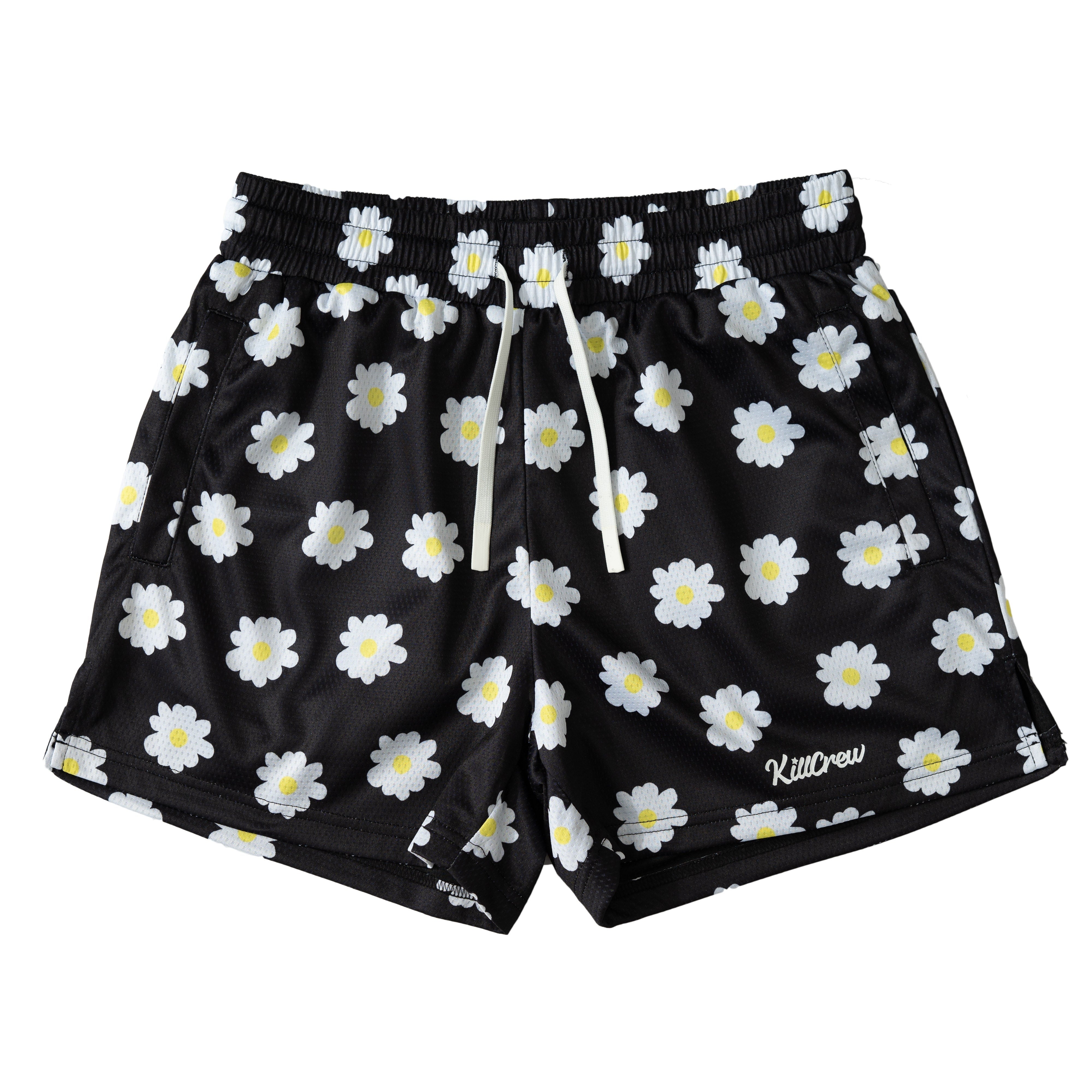 Daisy Flower Monochrome Print Muay Thai Boxing Shorts main image 1