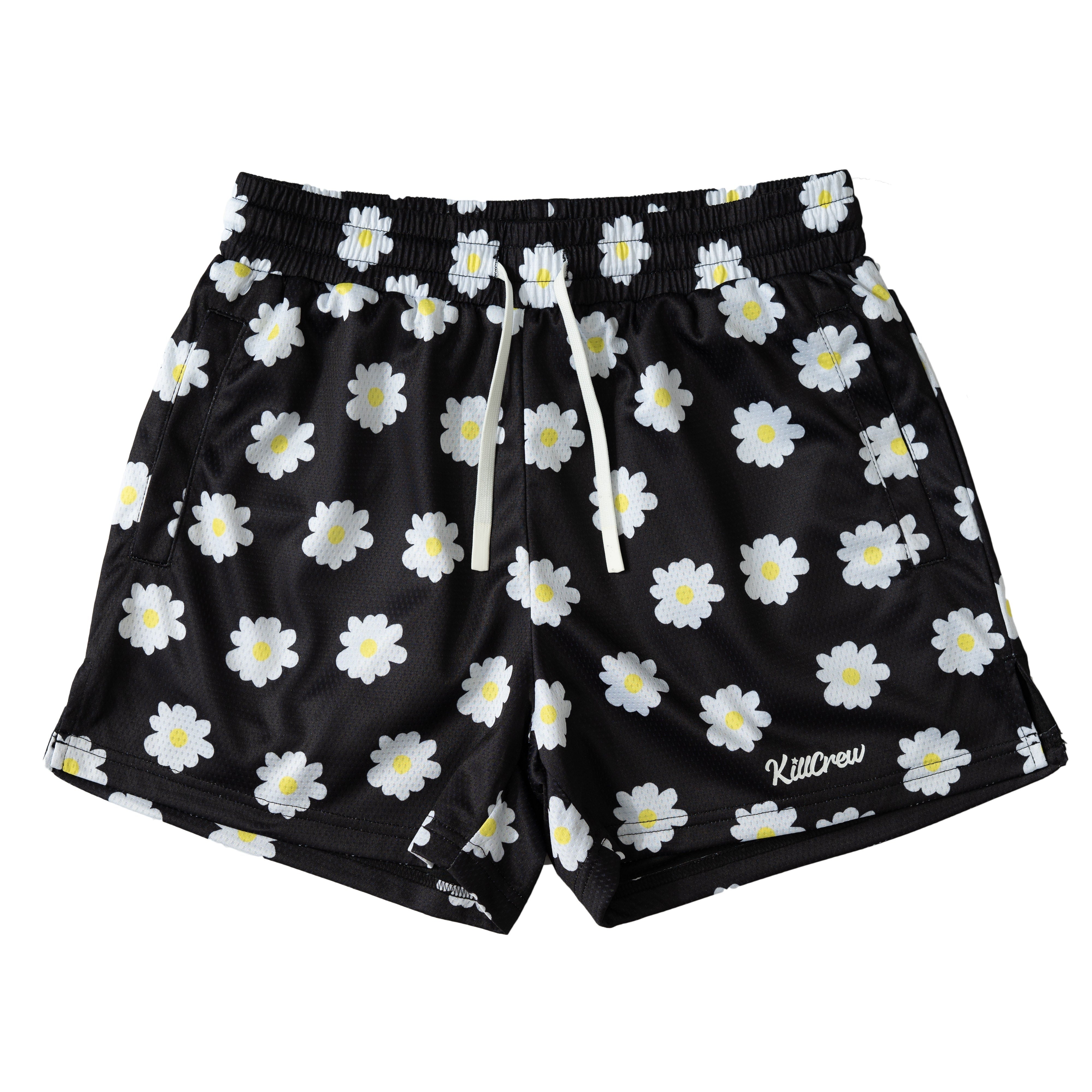 MUAY THAI SHORTS (MID THIGH CUT) DAISY - BLACK