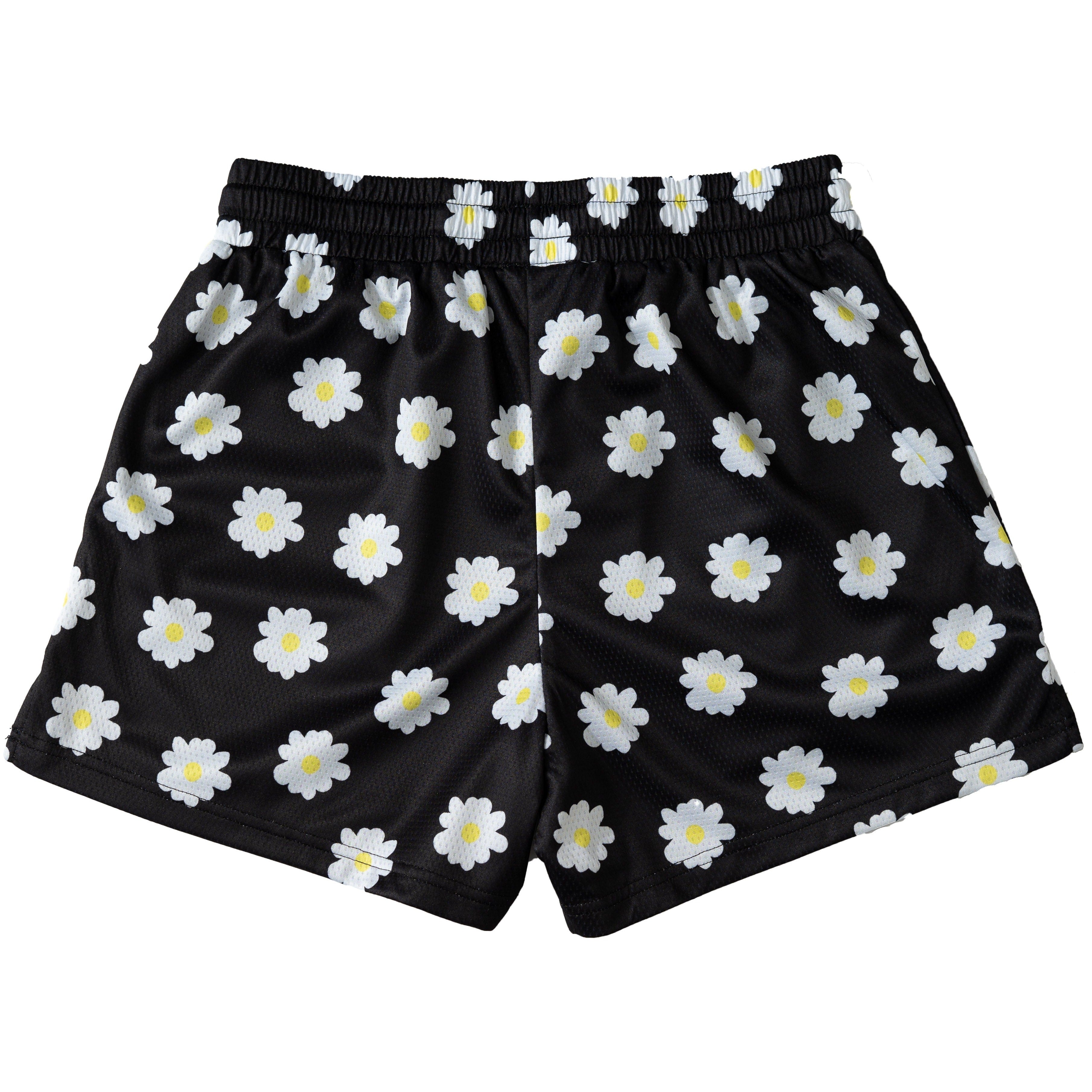 MUAY THAI SHORTS (MID THIGH CUT) DAISY - BLACK