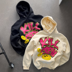 OVERSIZED LUX "HAPPY PILLS" HOODIE - BLACK