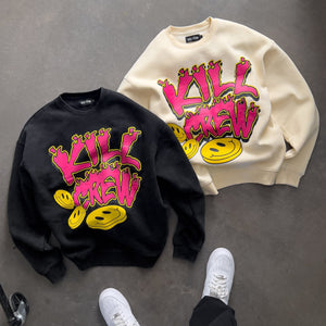 OVERSIZED LUX "HAPPY PILLS" CREW NECK - BLACK