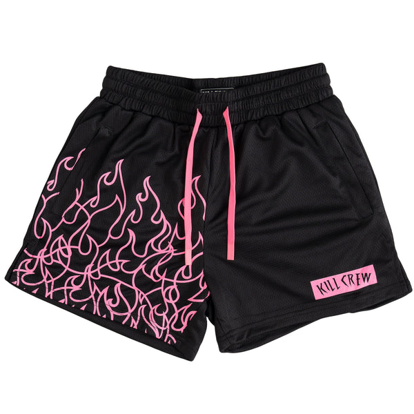 MUAY THAI FLAME SHORTS (MID THIGH CUT) BLACK PINK – Kill Crew