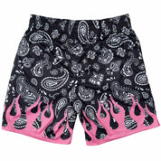 BANDANA FLAME SHORT (REGULAR CUT) - BLACK / PINK