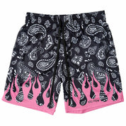 BANDANA FLAME SHORT (REGULAR CUT) - BLACK / PINK