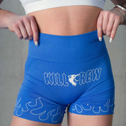 SEAMLESS FLAMES BIKER SHORTS - BLUE / WHITE