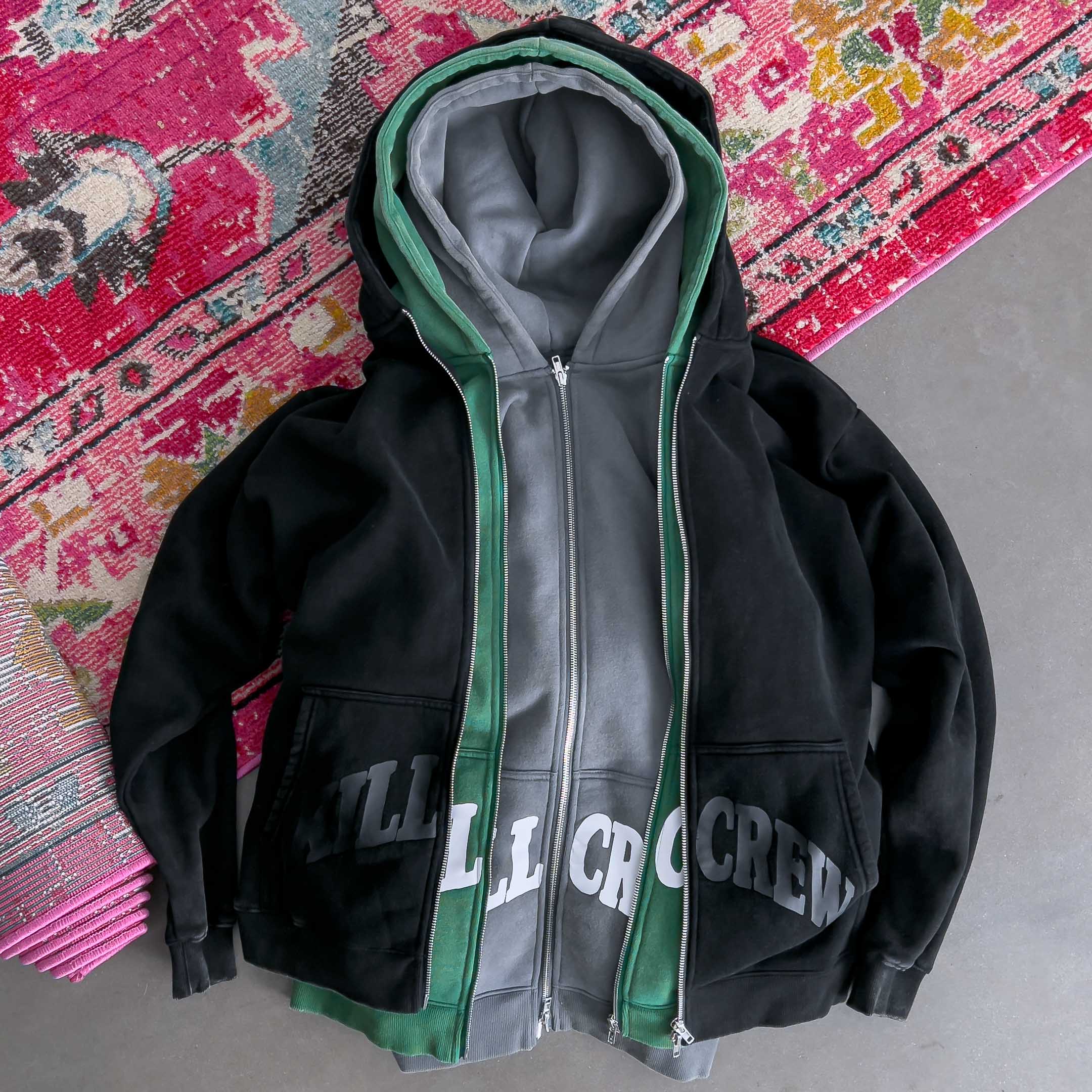 OVERSIZED LUX KILL CREW ZIP UP - GREEN / WHITE – Kill Crew