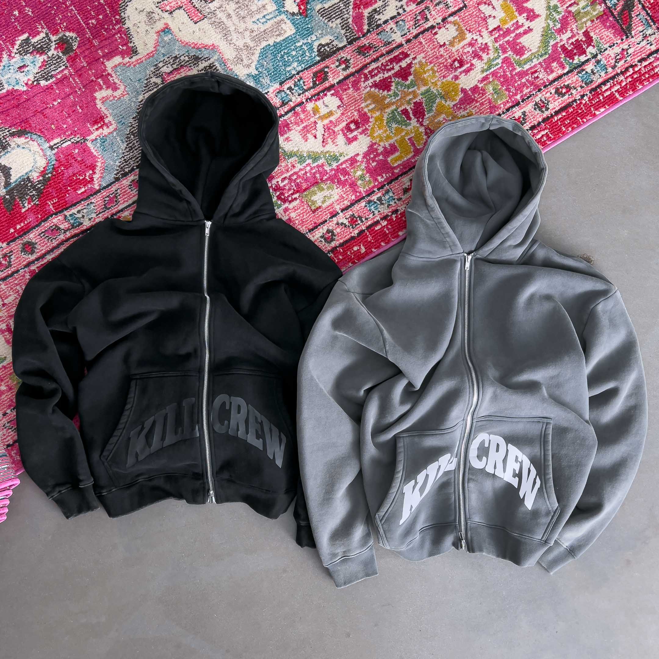 OVERSIZED LUX KILL CREW ZIP UP - GREEN / WHITE – Kill Crew