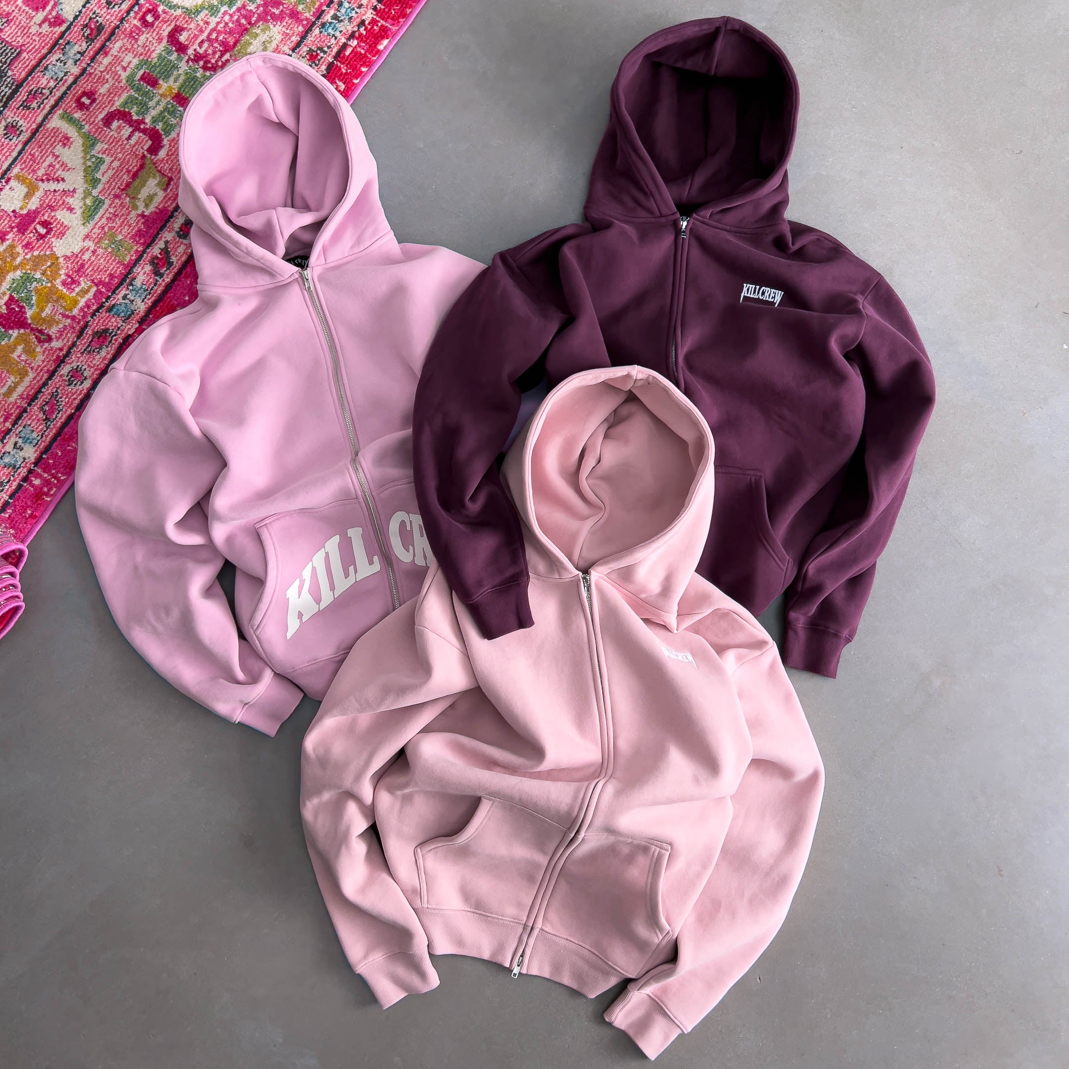 OVERSIZED LUX KILL CREW ZIP UP - PINK / WHITE – Kill Crew