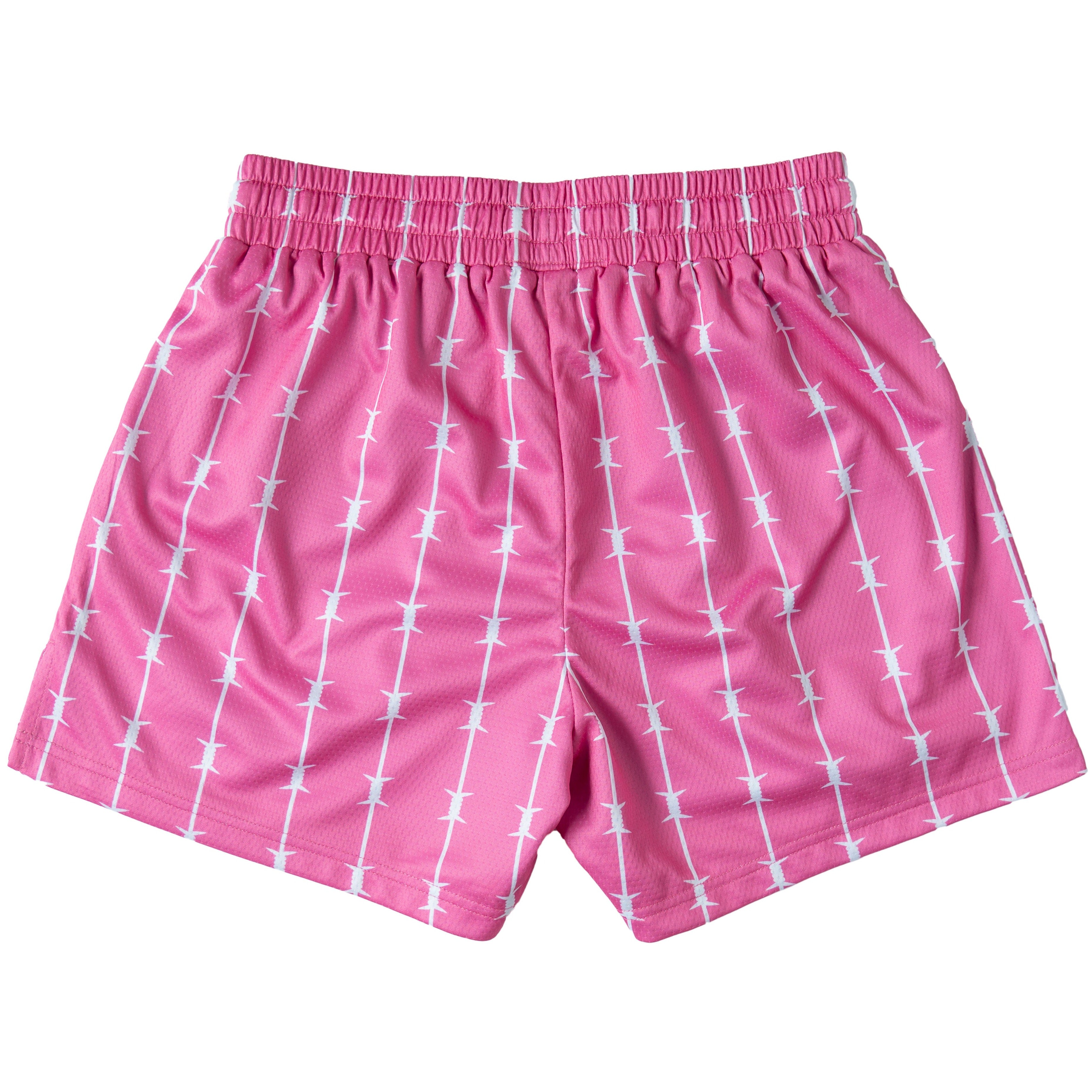 BARBWIRE MUAY THAI SHORTS (MID THIGH CUT) - PINK / WHITE