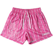 BARBWIRE MUAY THAI SHORTS (MID THIGH CUT) - PINK / WHITE