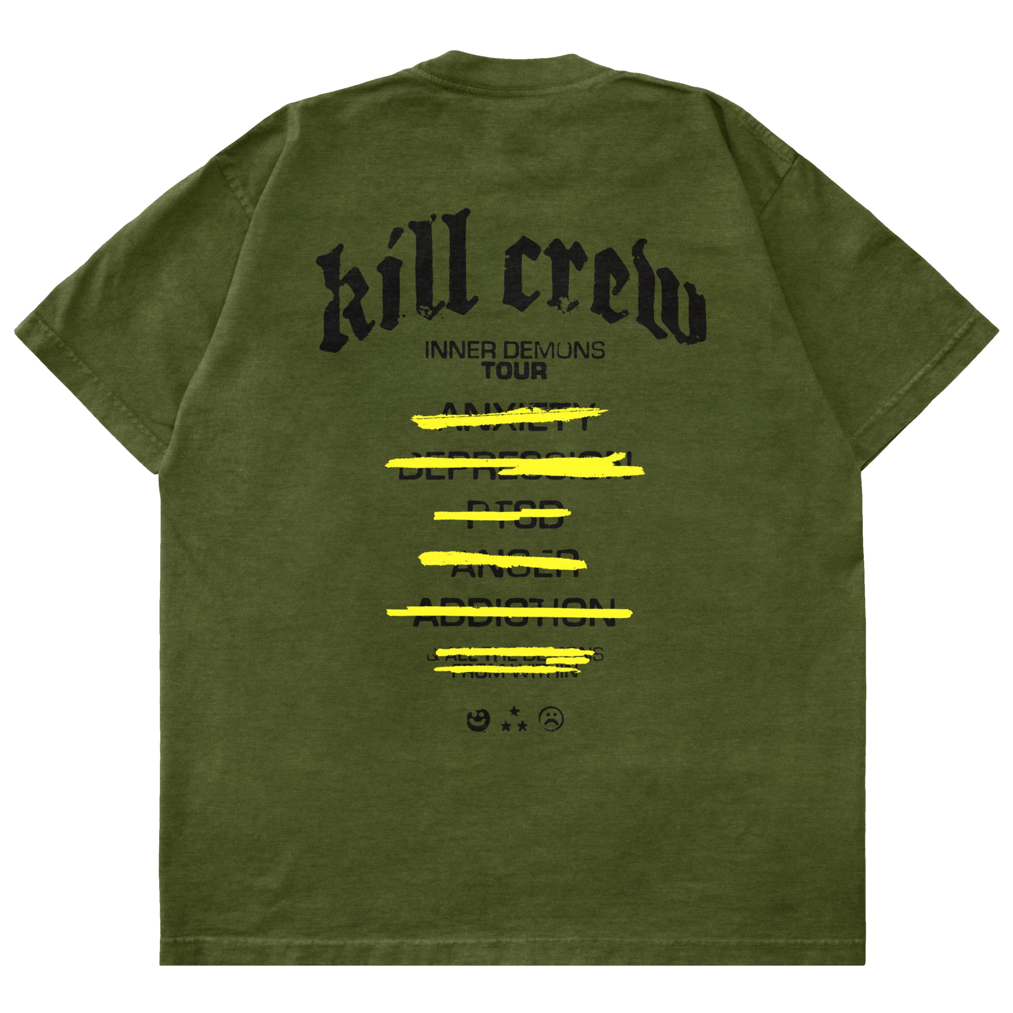 OVERSIZED INNER DEMONS TOUR T-SHIRT - OLIVE / BLACK