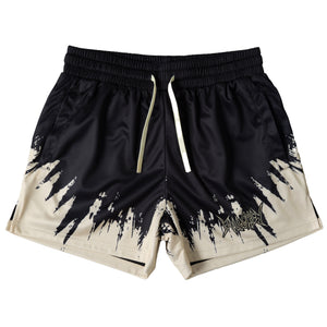 MUAY THAI SHORTS (MID THIGH CUT) SHATTER - BLACK / CREAM