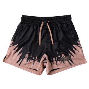 MUAY THAI SHORTS (MID THIGH CUT) SHATTER - BLACK / ROSÉ