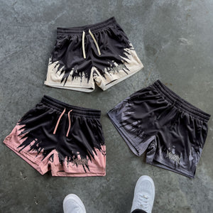 MUAY THAI SHORTS (MID THIGH CUT) SHATTER - BLACK / CREAM